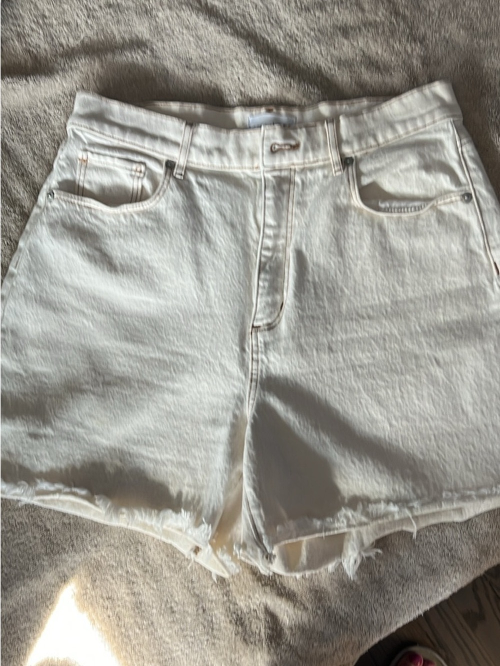 LOFT White Frayed Hem Denim Shorts